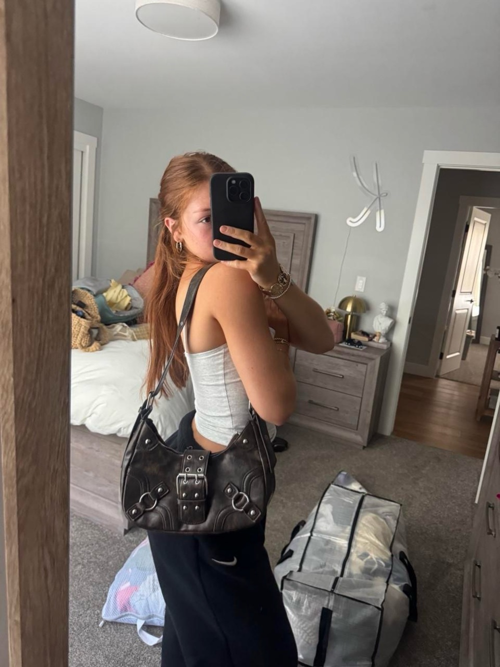 Black Shoulder Bag with Buckle Detail
